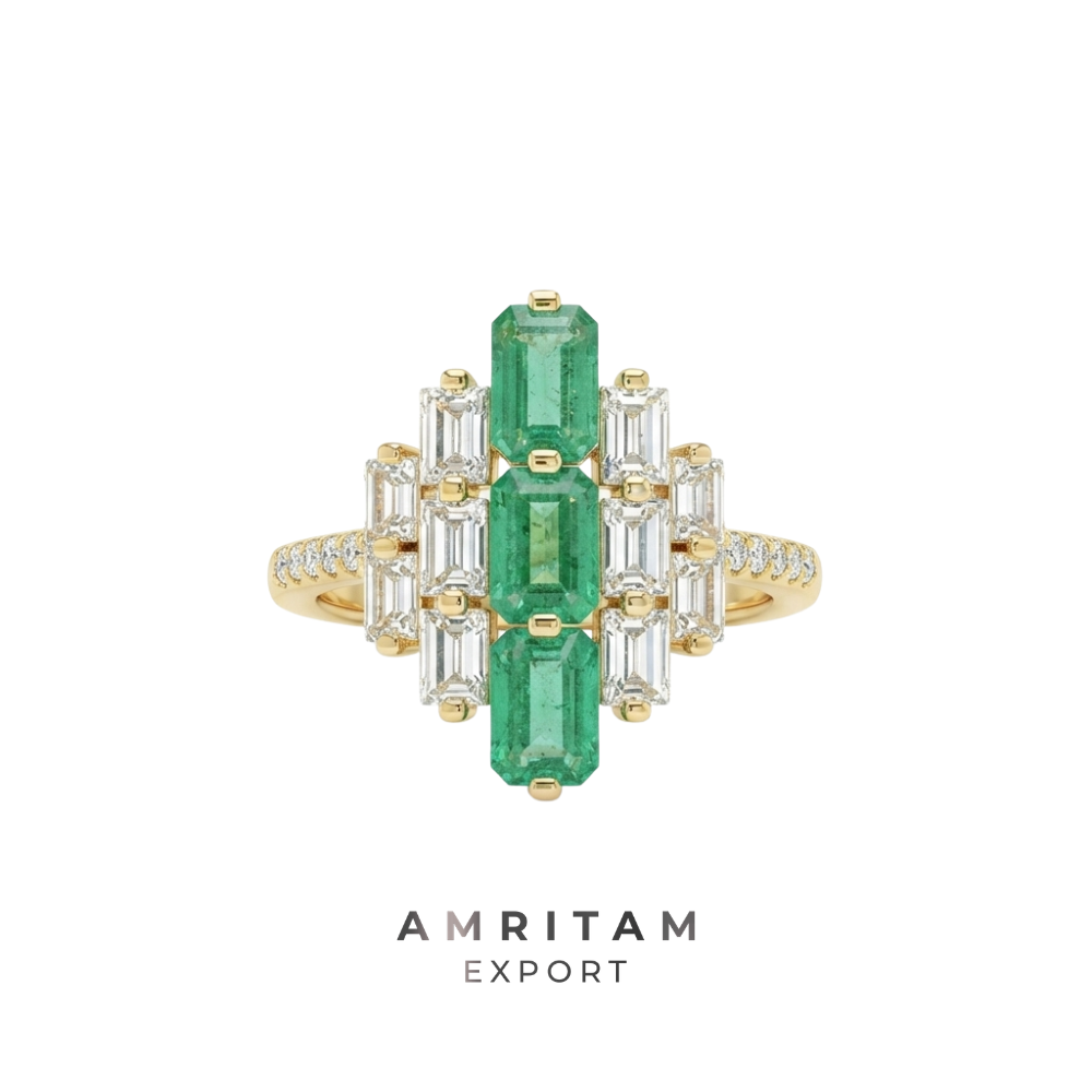 The Luminous Multi-Emerald Baguette Statement Ring