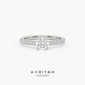 Round Cut Three-Row Pave Gold Engagement Ring