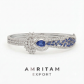 Pear Blue Sapphire & Diamond Cluster Statement Bangle