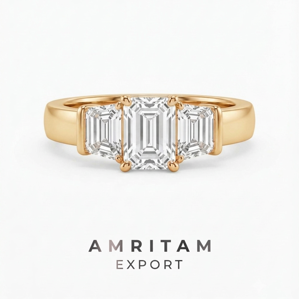 Emerald Cut Lab-Grown Diamond Three-Stone Ring