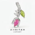 Botanical Tulip Pear Pink Sapphire & Marquise Peridot Diamond pendant