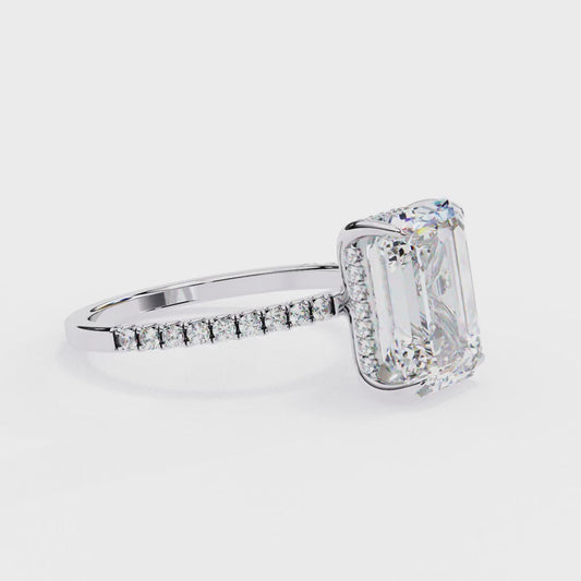 Emerald-Cut Diamond Engagement Ring with Pavé Band in Rose Gold