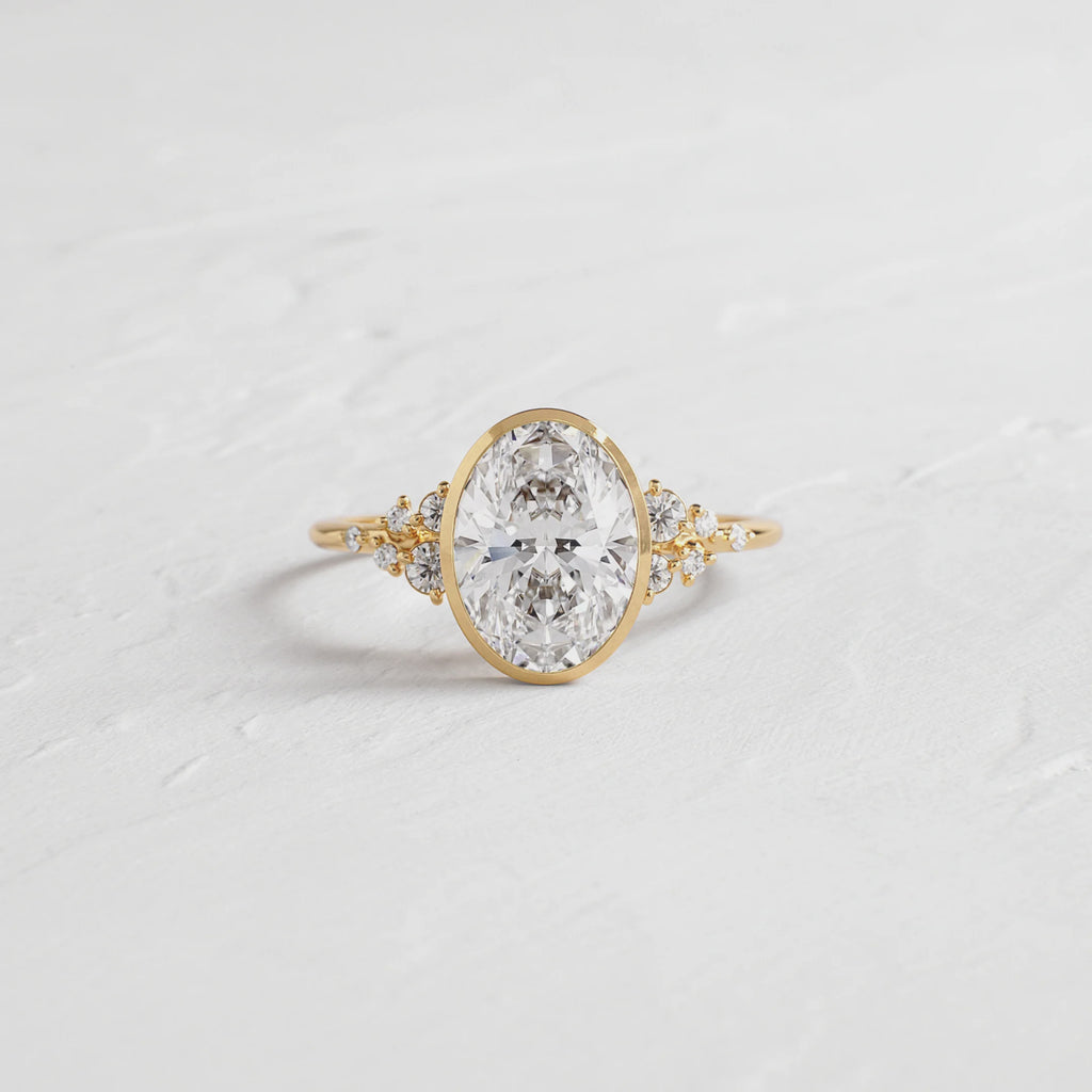 Oval Bezel Solitaire CVD Diamond Ring – 925 Silver Minimalist Engagement Ring