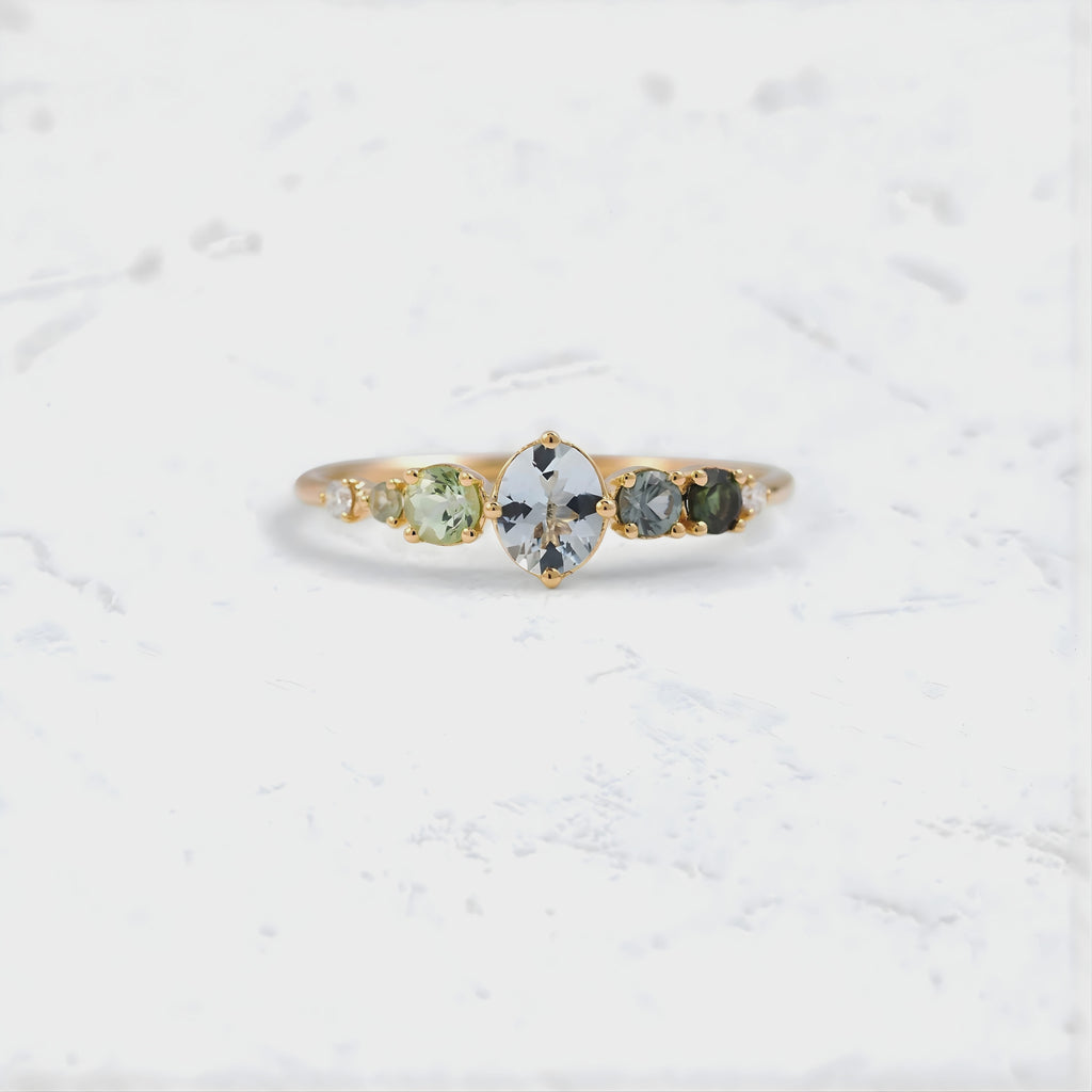 Aquamarine & Tourmaline Diamond Ring – 925 Silver