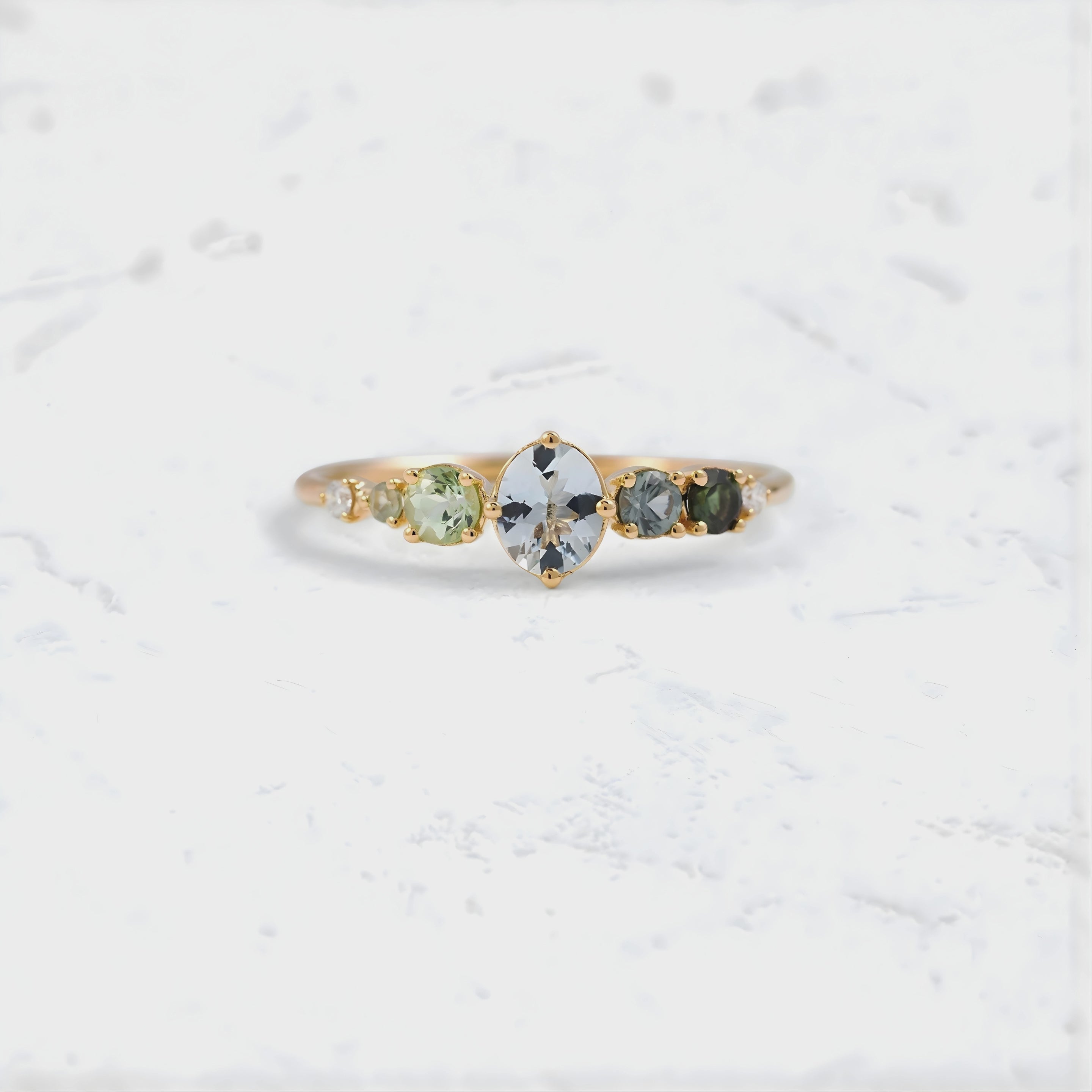 Aquamarine & Tourmaline Diamond Ring – 925 Silver