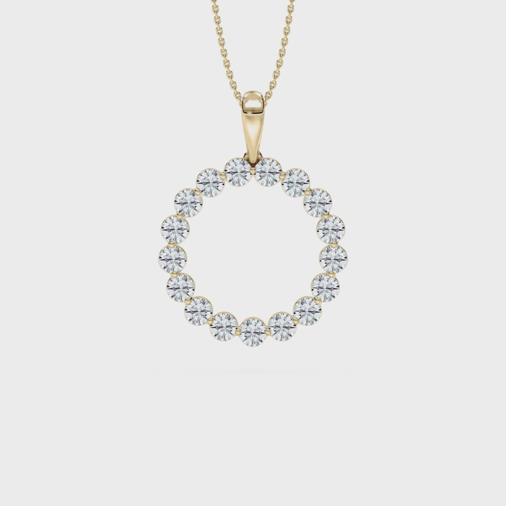 Round Halo Circle Pendant – 925 Silver CVD Diamond Necklace