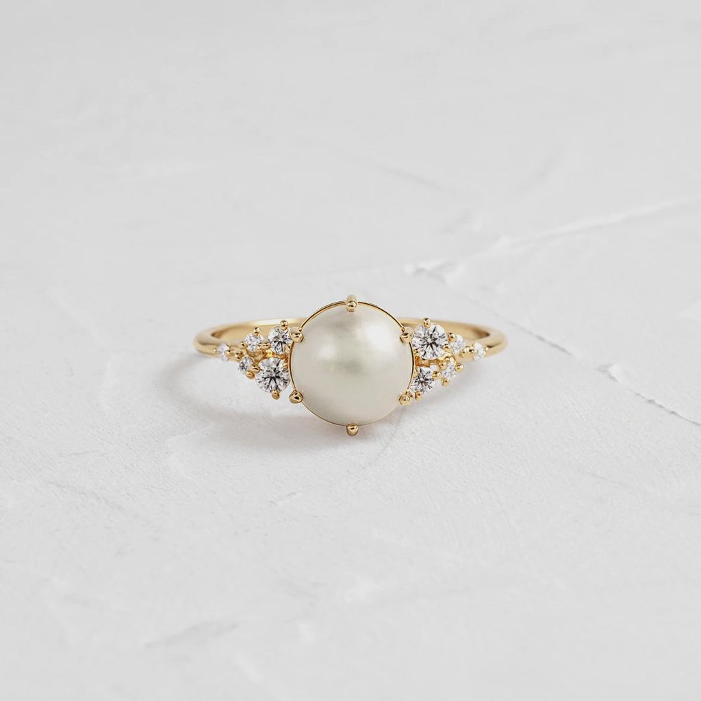 Pearl Diamond Ring – 925 Silver Minimal Elegant Jewelry