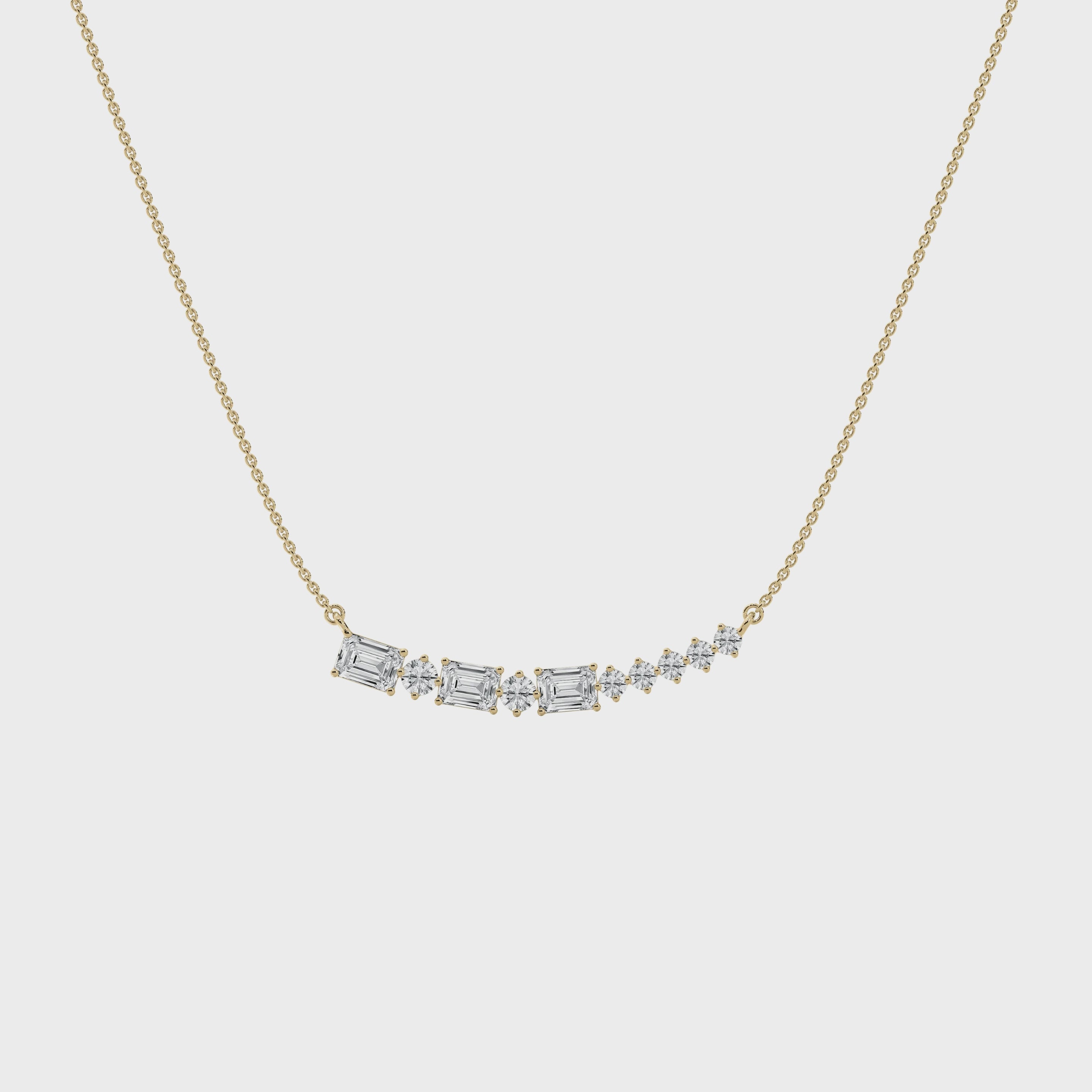 Baguette Cut CVD Diamond Bar Necklace – 925 Silver