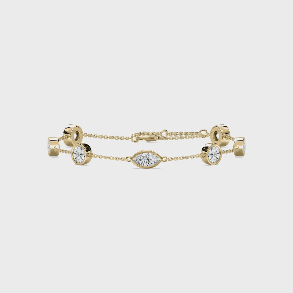 Marquise & Round CVD Diamond Bracelet – 925 Silver