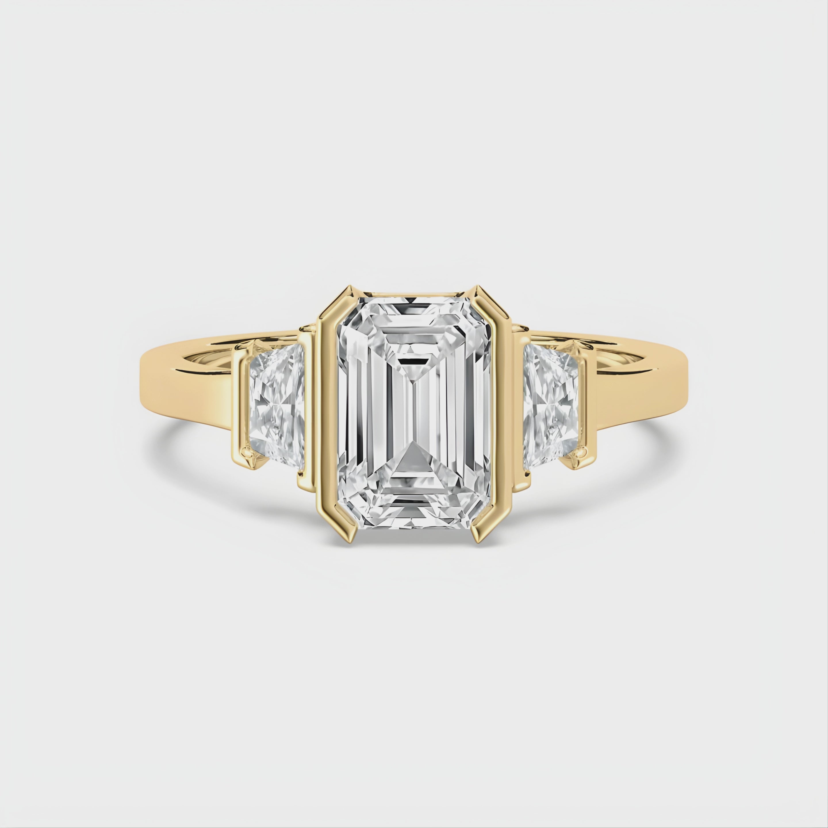 Three-Stone Emerald Cut CVD Diamond Ring – 925 Silver