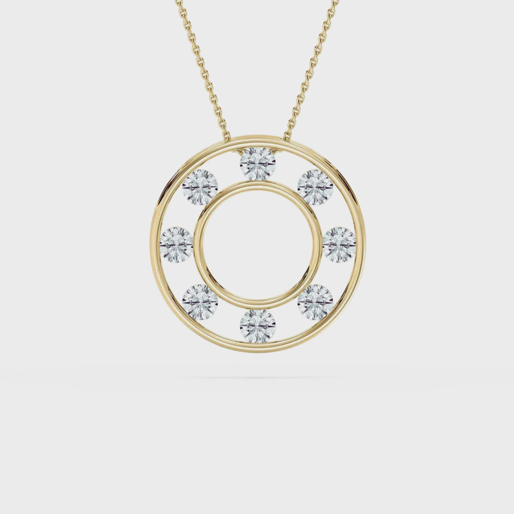 Double Ring Pendant Necklace – 925 Silver CVD Diamond Modern Design