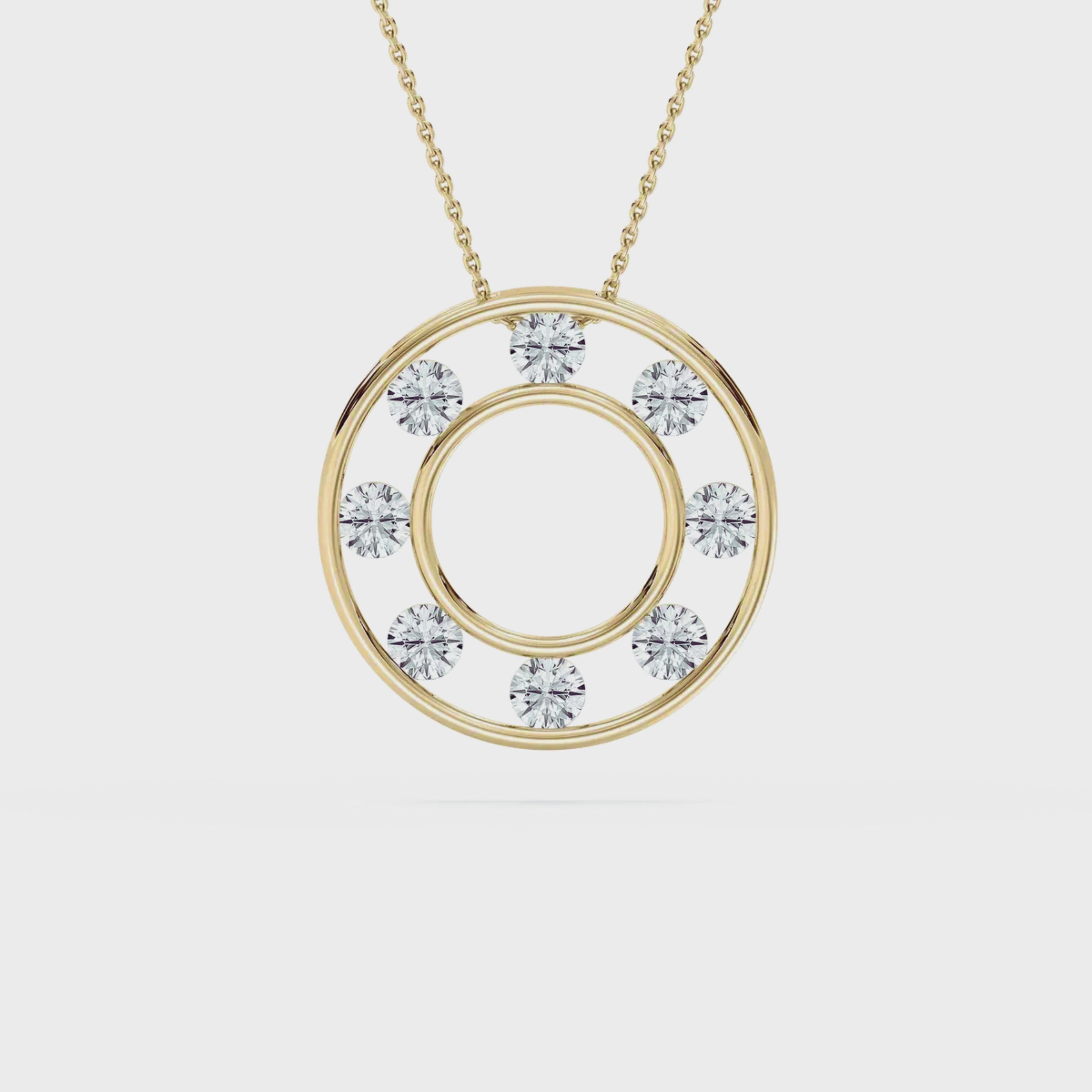 Double Ring Pendant Necklace – 925 Silver CVD Diamond Modern Design