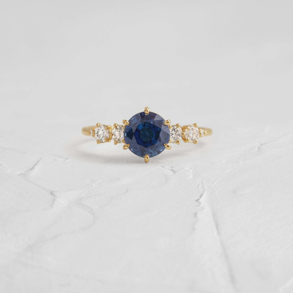 Blue Sapphire & Diamond Halo Ring – 925 Silver Minimalist Engagement Jewelry