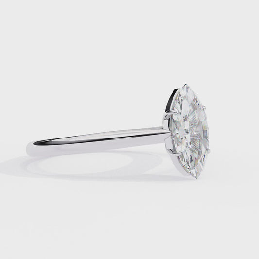 Marquise-Cut Diamond Solitaire Ring in Yellow Gold with White Gold Crown Setting