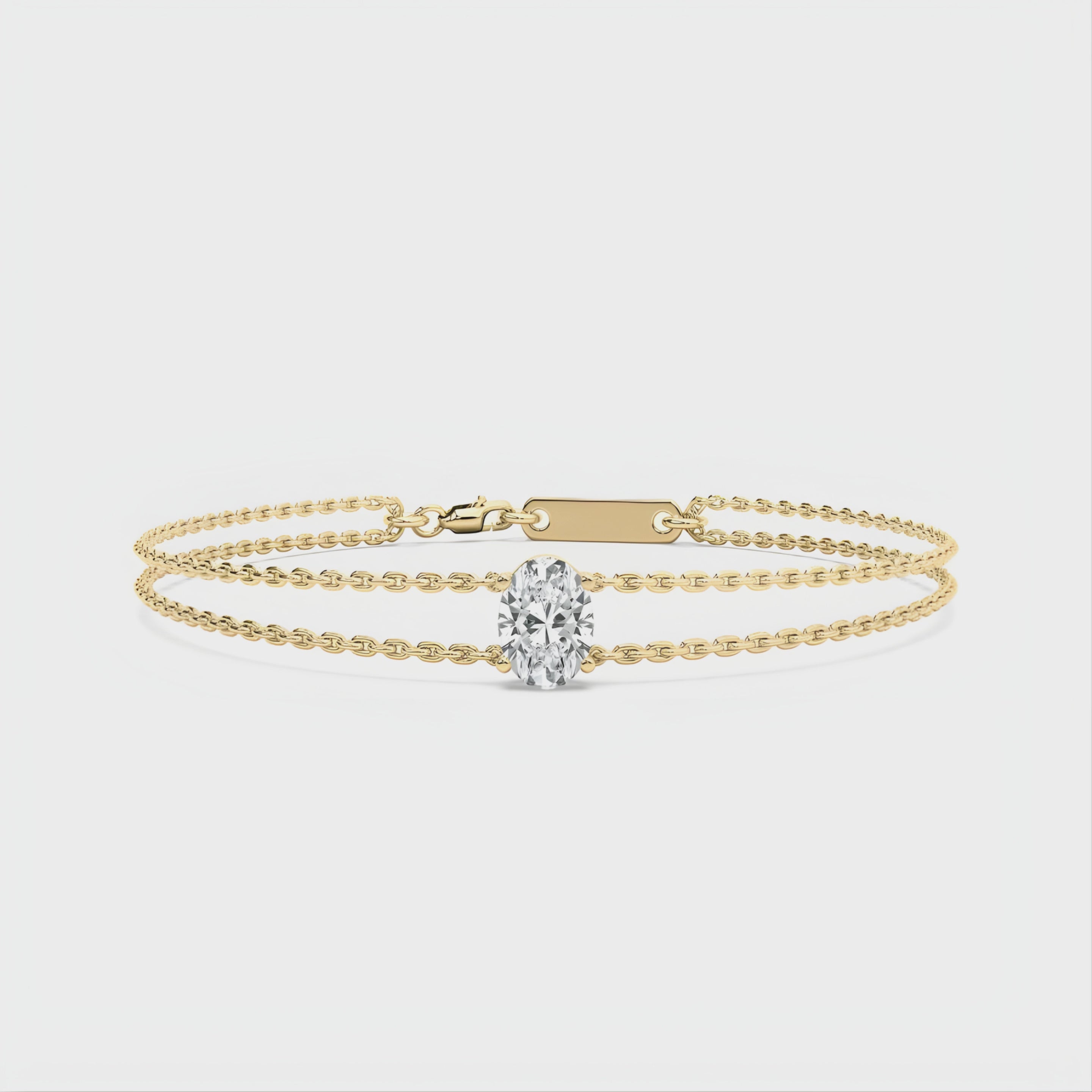 Oval Solitaire Double Chain Bracelet – 925 Silver